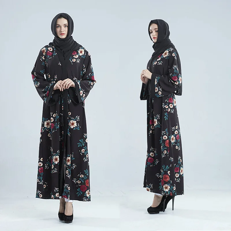 Muslim dress evening dubai Floral abaya 2019 long Islamic sexy moroccan turkey arab clothes open front plus size | Тематическая