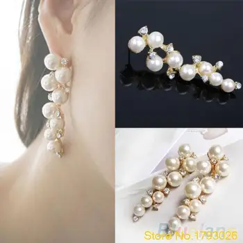 

Chic Elegant Wedding Bride Pearl Clear Crystal Studs Womens Earrings 2017 4TPC