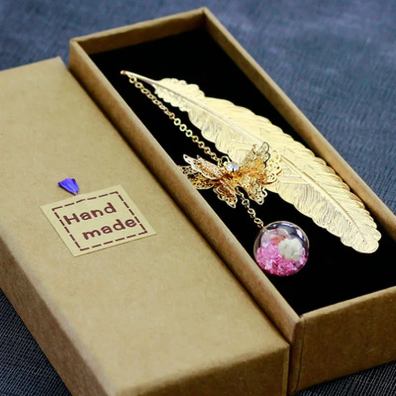 

1PC Retro Vintage Bookmark Design Of Feather/Butterfly Creative Metal Bookmarks Promotional Gift Stationery Film Book Mark
