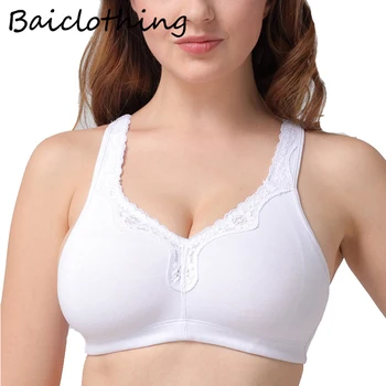 

BAICLOTHING Women's Plus Size Cotton Lace Full Coverage Wirefree Unlined Bra Non Padded Lingerie 36 38 40 42 44 46 48 B C D DD E