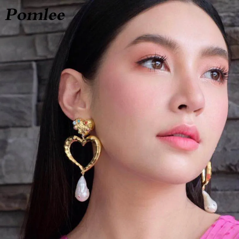 

Pomlee Trendy Bohemian Heart Rhinestone Shiny Drop Earrings for Women Wedding Party Jewelry Dangle Earrings Gift 2019 Hot Sell