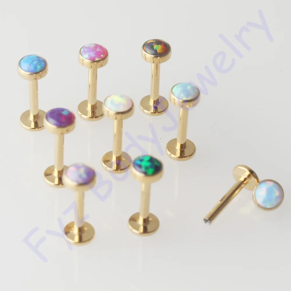 

G23 Titanium Internal Thread Gold Color 16G Labret Lip Piercing Opal Ear Cartilage Helix Tragus Stud Body Jewelry