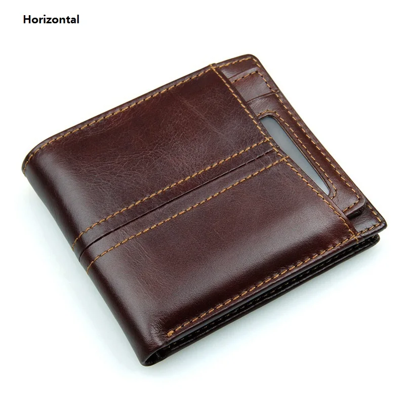 MJ Male Wallets Vintage Genuine Leather Bi-Fold Men's Wallet Card Holder Short Purse Coin Pocket ID Photo Window Wallet for Men (15)