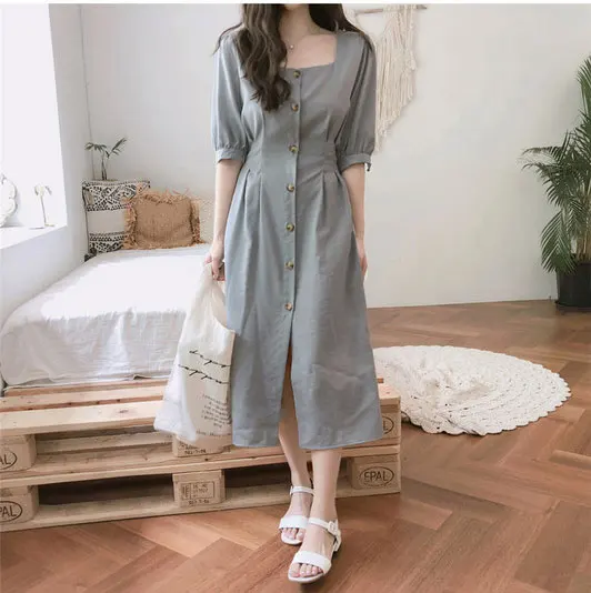 JIASIYUN 2018 Korean Style Women Dress Summer Fashion Cotton Linen