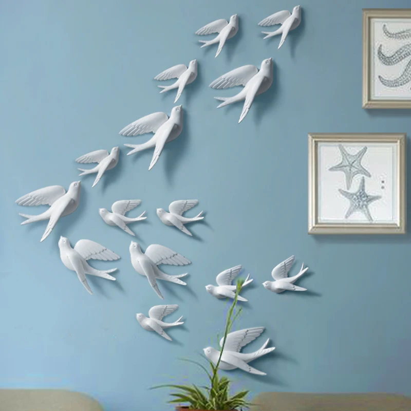 wall stickers swallow home decor living room bedroom 3d wall stickers decorations ornaments resin bird figurine statue on wall