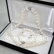 7-8 мм белый, культурная жемчужина акоя ожерелье комплект из браслета и серег#1133