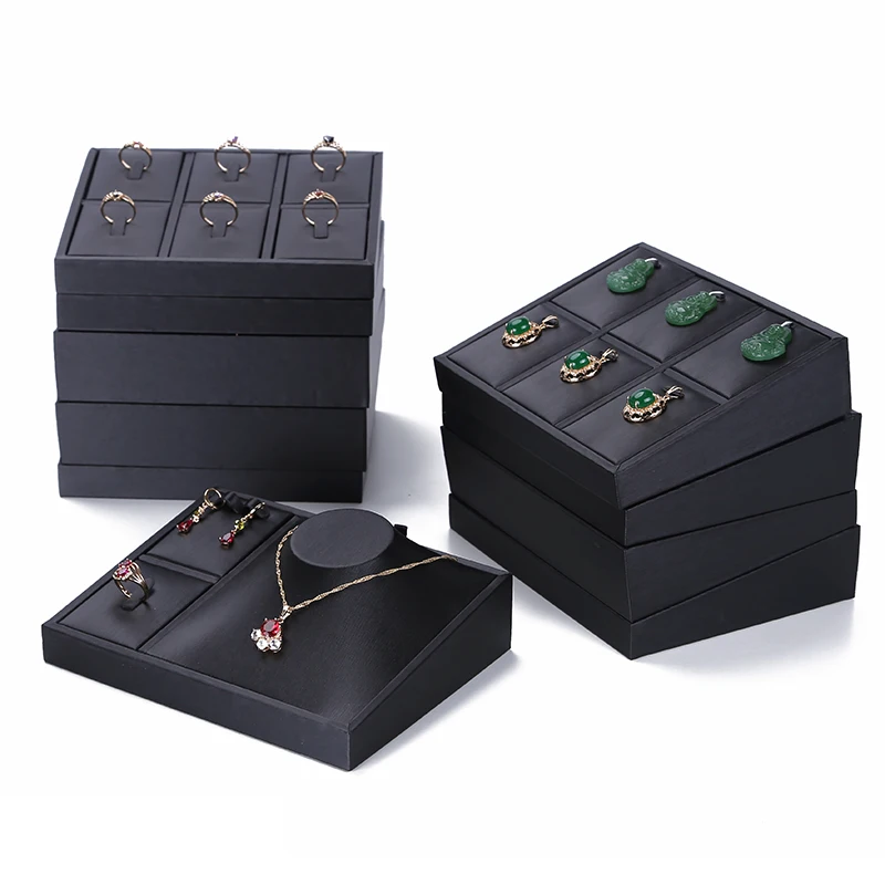 Superior Black PU Leather Ring Jewelry Display Tray Insert Charm Pendant Earring Accessories Bracel