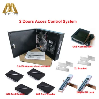 

Two Doors Access Control System ZK ZK C3-200 Door Access Controller With Card Reader And EM lock Smart Card Access Control