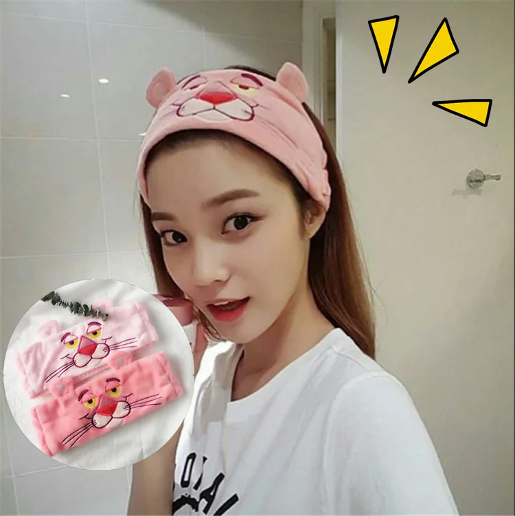 Корейская Милая мультяшная Розовая пантера вышитая головная повязка для мытья макияжа повязка для волос обруч для волос