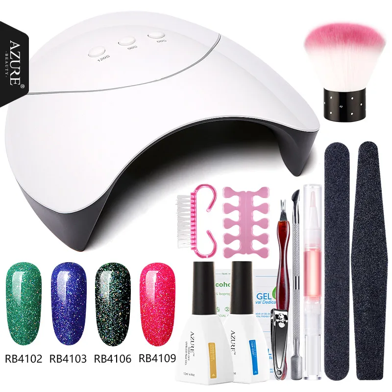 

Azure Beauty 17Pcs/Lot UV Nail Gel Polish Manicure Tools Set Semi Permanent Led Hybrid Gel Nail Varnish Kits Base Top Coat Kit