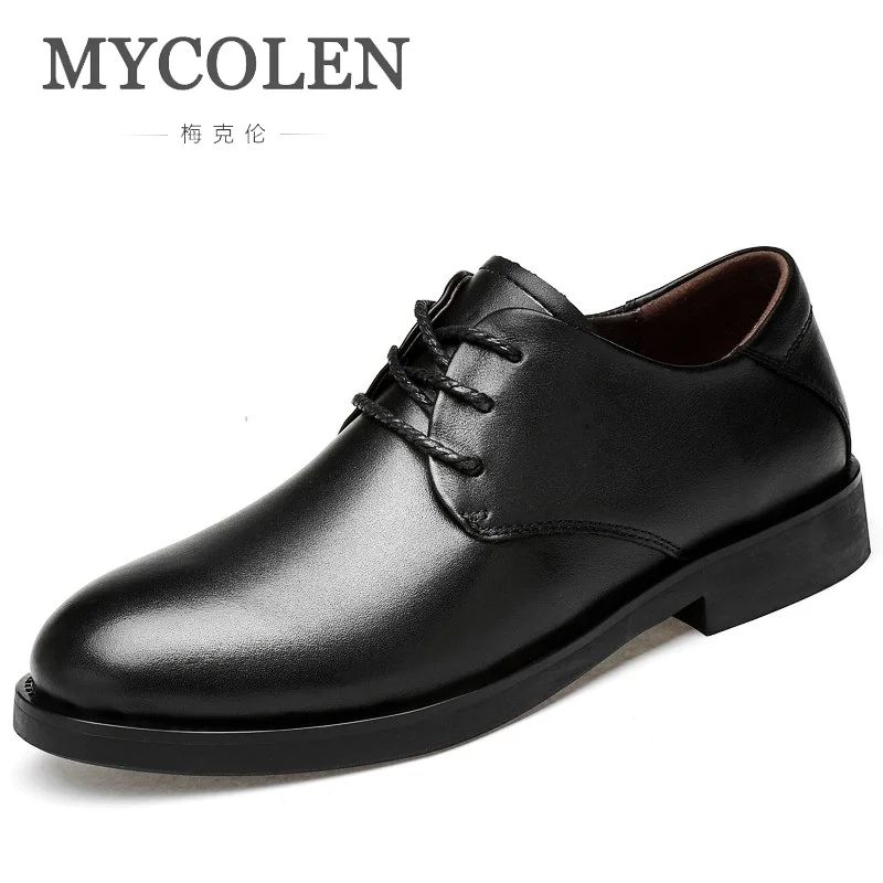 MYCOLEN New 2018 Men Business Formal Dress Shoes Men Leather Shoes Lace-Up Round Toe British Style Men Shoes Brown Black