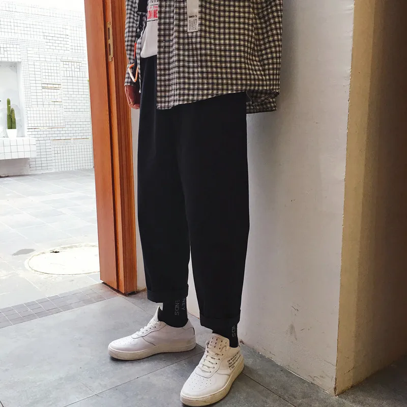 Fashion Casual Men's Harem Pants Spring And Autumn New M-2XL Solid Color Loose Trousers Black Khaki Personality Youth Popular