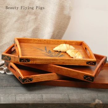 

Solid wood cutlery tray wood color rectangular high-grade wooden tray storage board home/hotel tableware Japanese cuisine sweet