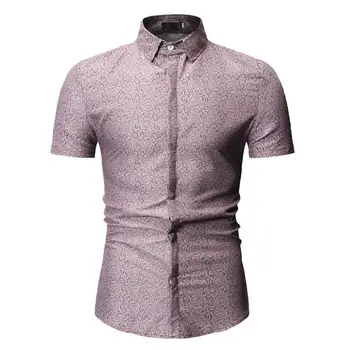 

Men's Shirt Fashion Casual Blouse Men Short sleeve Flower Social Shirt for Men's clothing Slim fit Summer navy