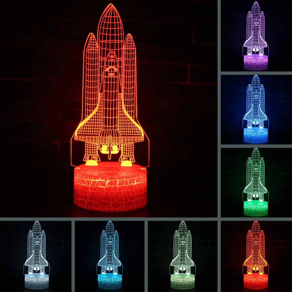 

7 Colorful Changing Led Creative 3D Visual Rockets Lighting Fixture Decor Night Lights Touch Switch Airplane Fashion Table Lamp