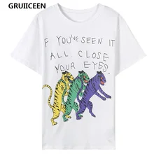 Gruiiceen Повседневная Уличная 3 с тигровым принтом цифр и букв Хлопковая футболка Женские футболки с коротким рукавом Топ для Весна-осень