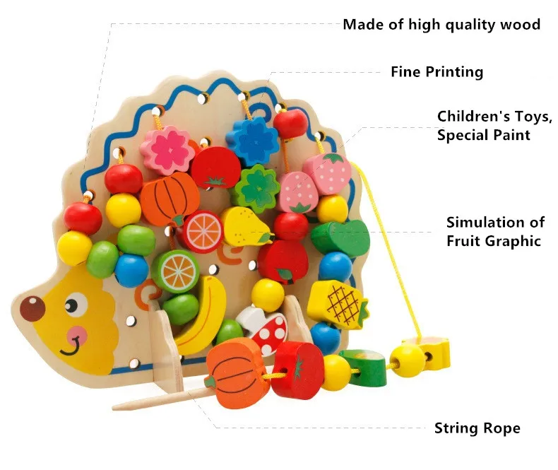 MIPOZOR Обучающие Развивающие деревянные игрушки-головоломки 82 шт. Ежик фрукты бусины Монтессори Oyuncak Развивающие игрушки для детей