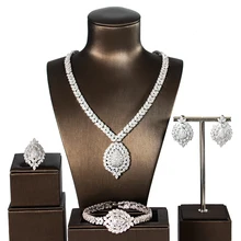 LAN PALACE роскошный серебряный и золотой цвет кубический цирконий ювелирные наборы четыре штуки свадебные комплекты ювелирных изделий для невест