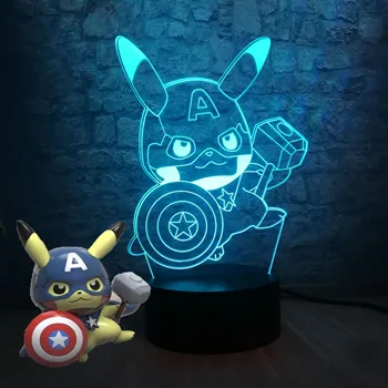 

Creative 3D Pikachu Cosplay Marvel Captain America Action Figure LED Kid Night Light Table Lamp for Children Christmas Gift Toy