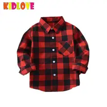 Kidlove/новая детская рубашка для мальчиков и девочек классическая мягкая хлопковая блузка в клетку с длинными рукавами и пуговицами красного, черного и синего цвета Модная одежда г. ZK30