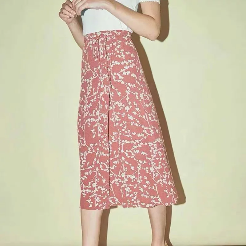 

High Quality Viscose 2019 Women Printed Wrap Midi Skirt With Side Button Closured & Waist Ties