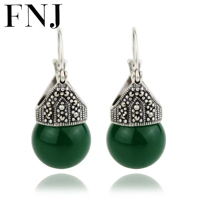 FNJ 925 серебряные серьги-капли натуральный черный зеленый камень синтетический жемчуг гранат S925 серебро серьги для женщин ювелирные изделия