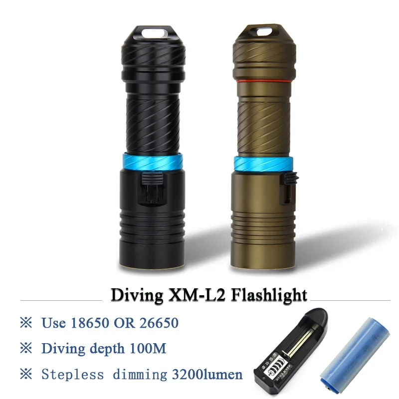 100 M Подводные worklight xm l2 Дайвинг фонарик светодиодный фонарь Лампе torche Водонепроницаемый фонарик 26650 или 18650