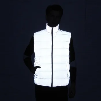 

Fashion New Full Reflective Sleeveless Vest Outdoor Jacket Sports Hip Hop Warm Night Shiny Coats Down Cotton Male Vest Waistcoat