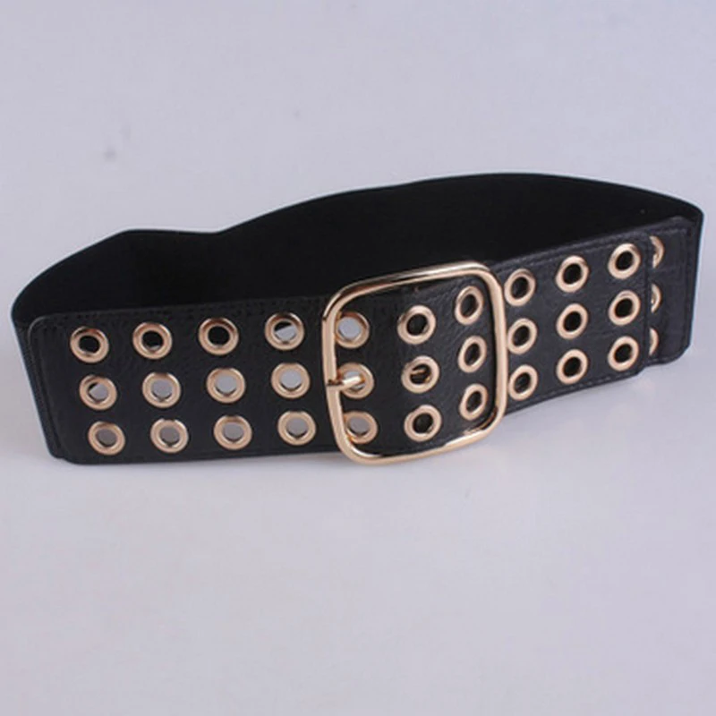 Hollow Out Rivet Ceinture Femme Cuir Black Elastics Waist Belts for