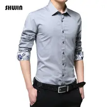 SHUJIN/осенние однотонные Формальные рубашки с длинными рукавами для мужчин, мужские Базовые Рубашки с отложным воротником, облегающие деловые рубашки, большие размеры 5XL