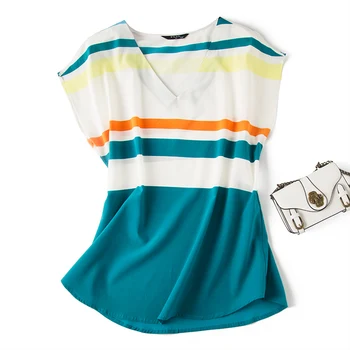 

Silk T, elastic, silk also has a bomb! Horizontal stripe mulberry silk shoulder sleeve shirt T-shirt.