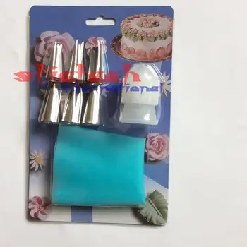

by dhl or ems 100 sets Silicone Icing Piping Cream Pastry Bag + 6 Stainless Steel Nozzle Set DIY Cake Decorating Tips Set