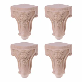

4Pcs Wooden Furniture Legs Solid Wood Flower Carved Cabinet Seat Feet Legs