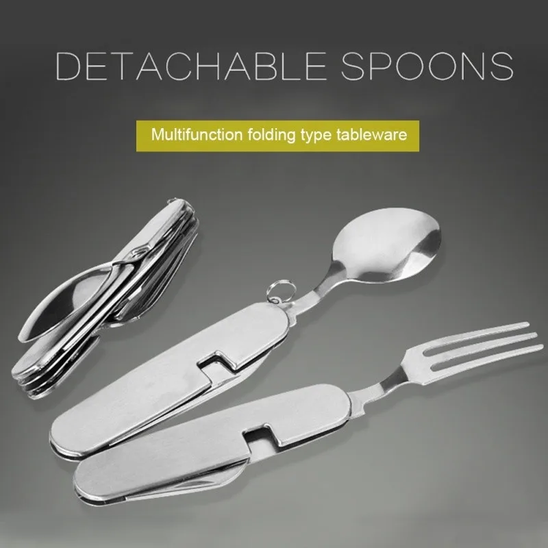 Cubiertos plegables desmontables multifunción vajilla de Camping cuchara de acero inoxidable/tenedor/cuchillo/abrebotellas utensilios de cocina para exteriores Cubiertos plegables desmontables multifunción vajilla de Camping cuchara de acero inoxidable/tenedor/cuchillo/abrebotellas utensilios de cocina para exteriores