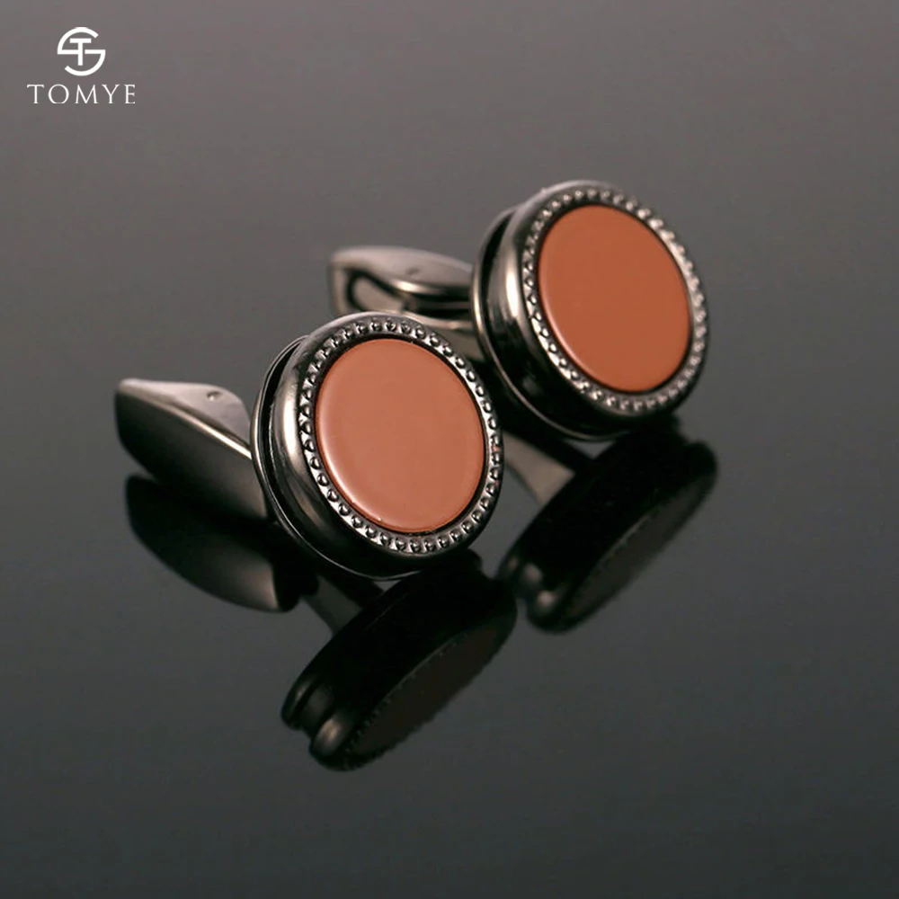 

TOMYE round cufflink Black Brown enamel luxury Gift cufflinks for shirt XK19S036