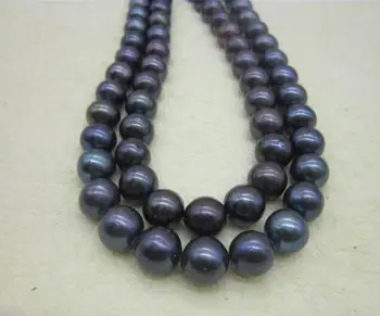 

beautiful 10-11 mm natural tahitian black pearl necklace 35 inch Yellow CLASP