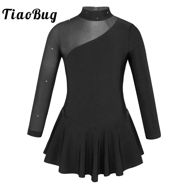 Детское платье TiaoBug с длинным рукавом со стразами и фатином для катания на