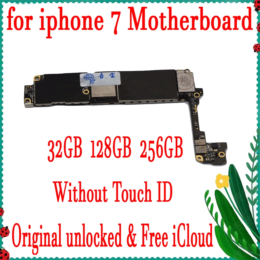 

Factory unlocked for iPhone 7 Motherboard No / Without Touch ID,Original for iphone 7 Mainboard with Chips,32GB 128GB 256GB