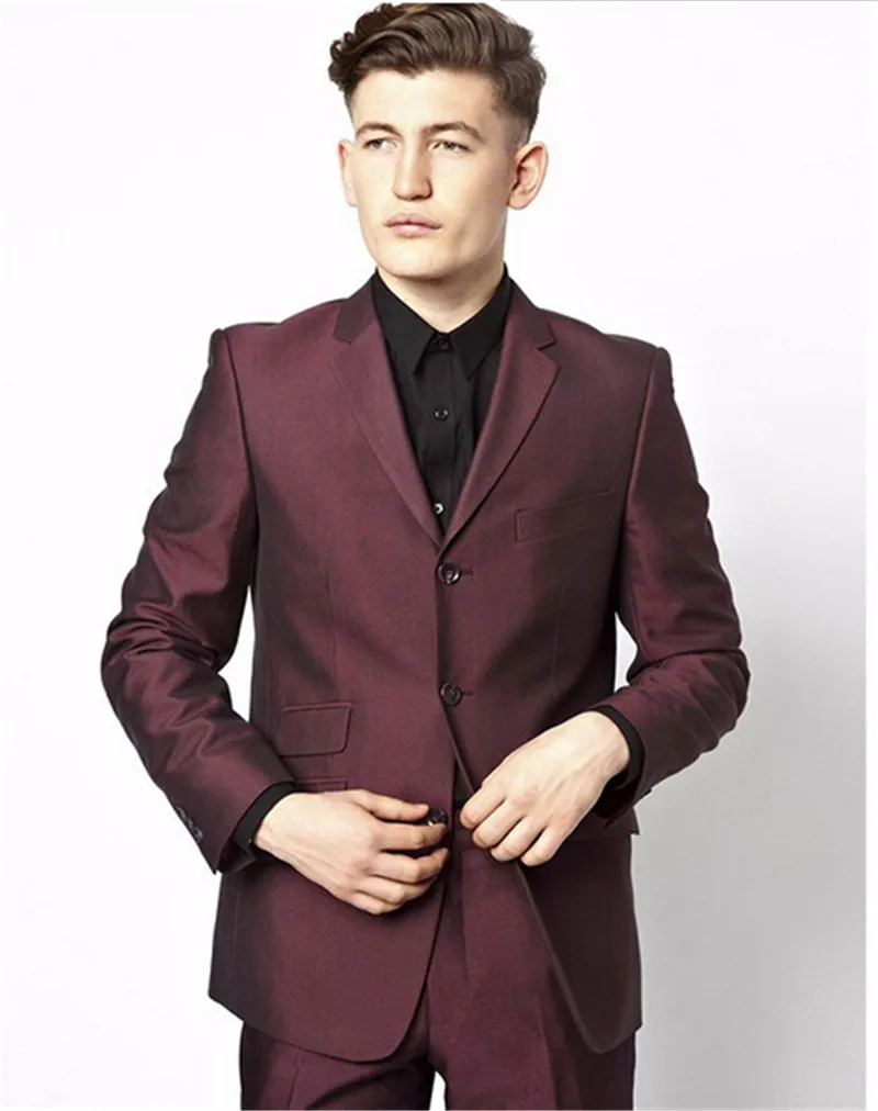 Tailor Made Burgundy Mens Wedding Prom Party Suits 2 Piece Groom