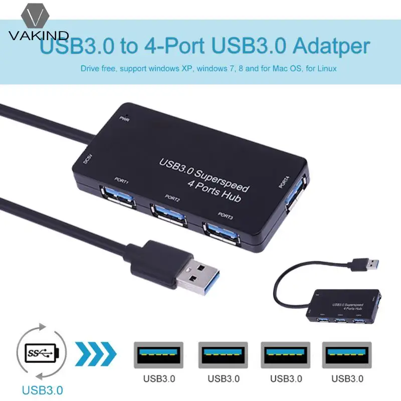 USB 3.0 4 Порты USB3.0 5 Гбит HUB адаптер multi Порты usb extender Splitter w/DC 5 В интерфейс для ноутбук Тетрадь PC