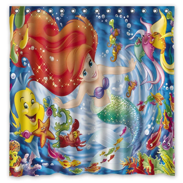 Hot New 180x180cm Little Mermaid Waterproof Fabric Bathroom Shower Curtain Bath Curtains With 12pcs Hooks Rings | Дом и сад