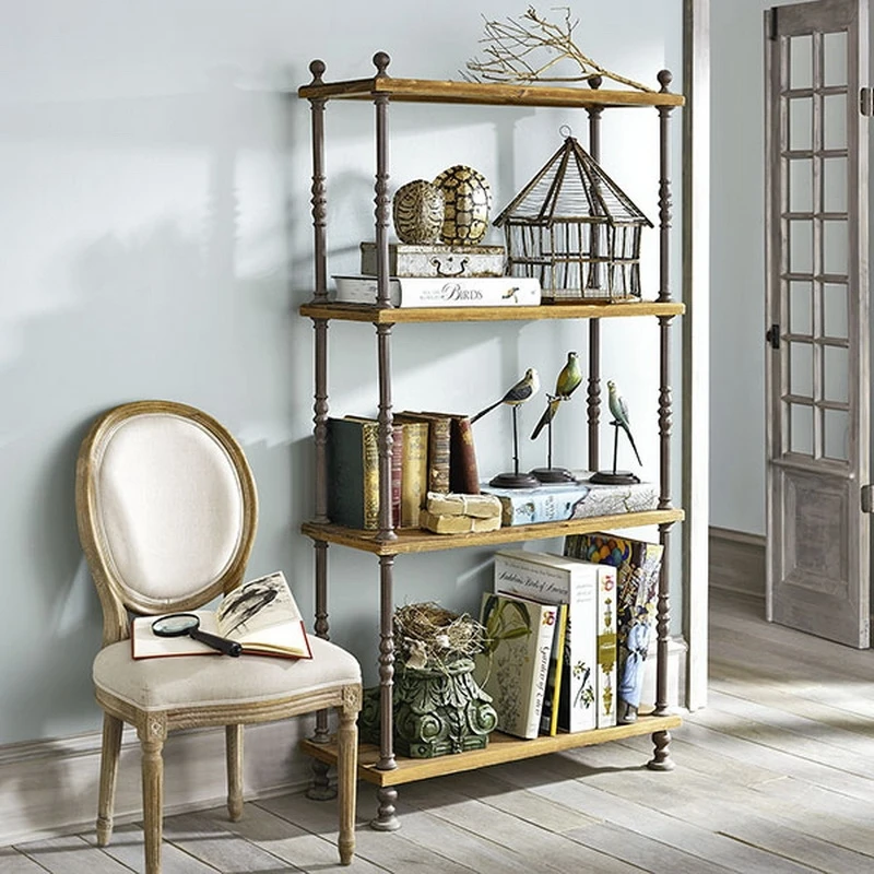 European antique wrought iron wood kitchen shelf bookcase shelving