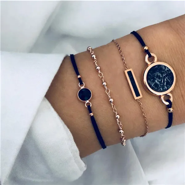 LETAPI 4 pcs/set Bohemia Rose Gold Color Black Stone Bracelet Set Fashion Jewelry for Woman Dropshipping - Окраска металла: 83158