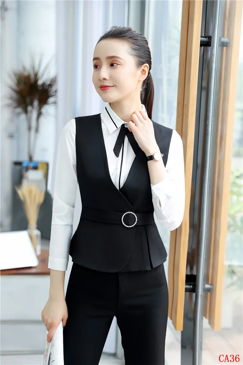 Styles Ensembles Pièce Uniforme Gilets 2 Pantalon Dames Wasitoat Ol Femmes Bureau Noir Top amp; Mode Et 0OPq6wac