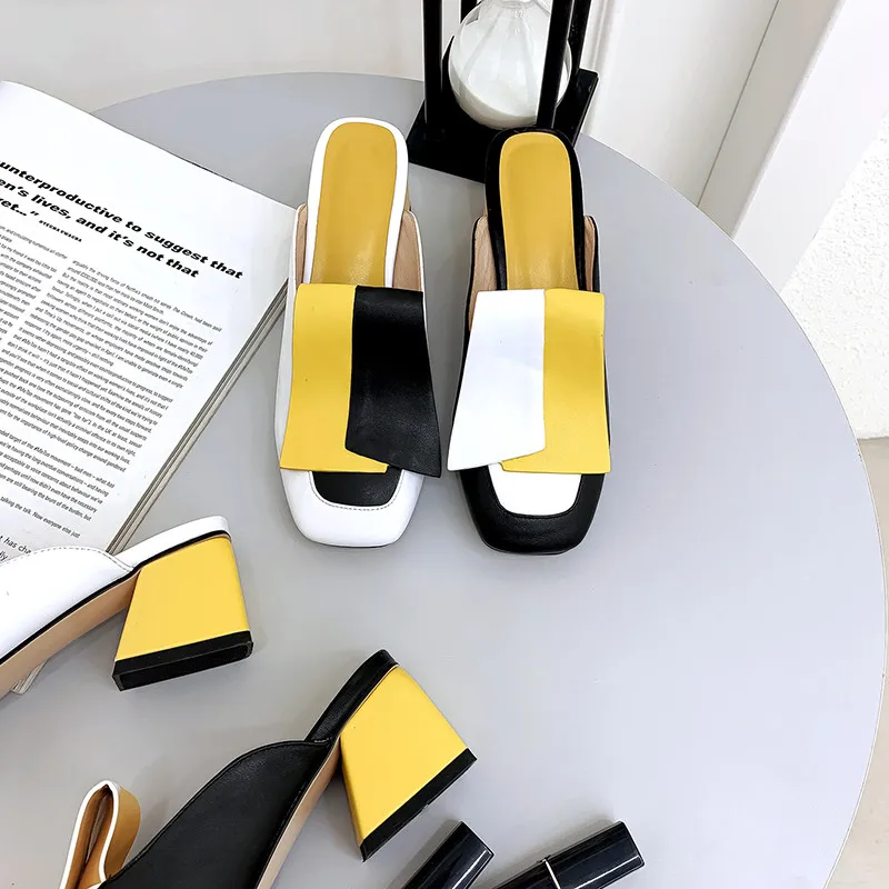 ASUMER new sandals women square high heels shoes slingback mixed colors summer shoes women mules big size 34-45