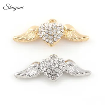 

12*30mm Crystal Mix Color Angel Wings Charms Heart Pendant For Necklaces Making Handmade Jewelry