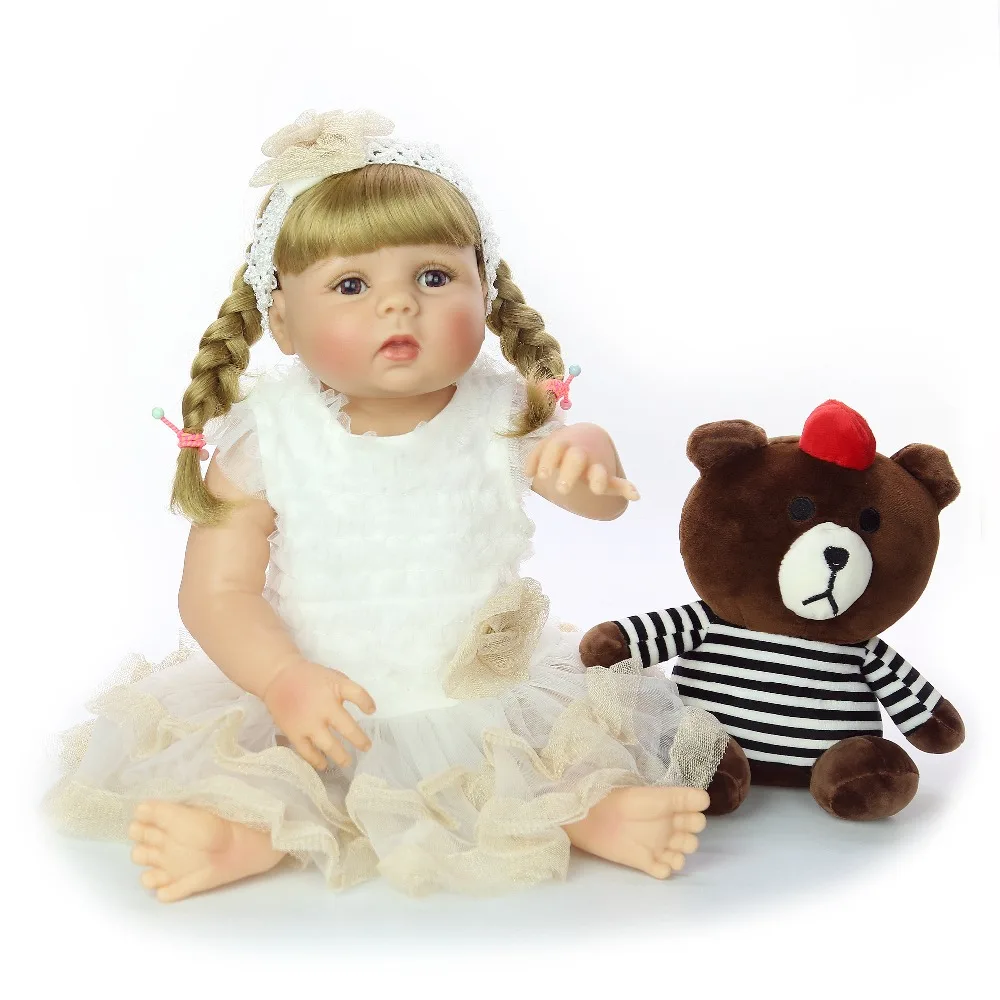 Bebe boneca Возрожденный силикон completa realista 22 дюймов 55 см золотые волосы девочка кукла новорожденного куклы игрушки подарок