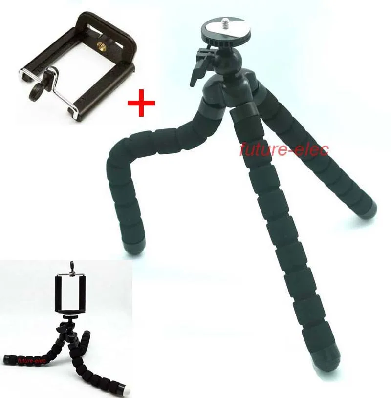 Black Octopus Leg Rubber Feet Flexible Tripod Bracket Holder+Clamp Clip