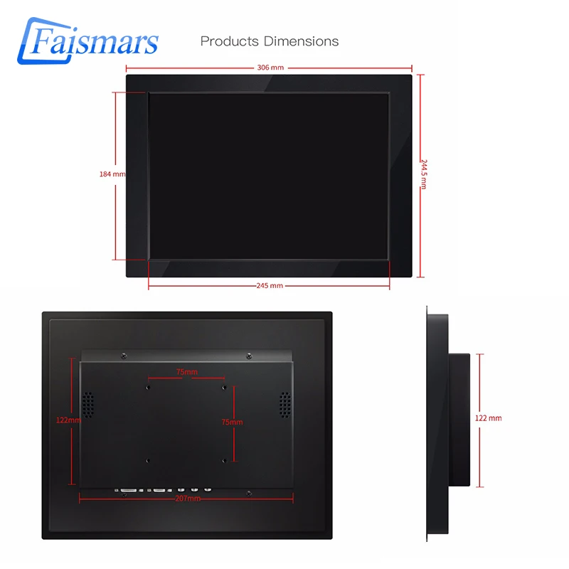 Промышленный компьютер ПК 12 1 дюймов 1024x768 несенсорный VGA/HDMI/DVI мониторы с TFT