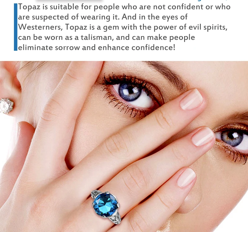 Szjinao Голубой топаз кольца для Для женщин реальных твердых 925 пробы серебро корейской моды кольцо камень девушка подарок оптовые ювелирные
